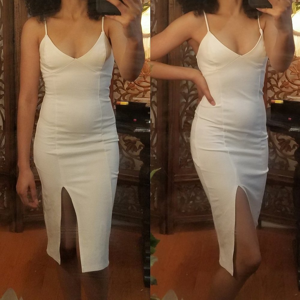 white bodycon slit dress